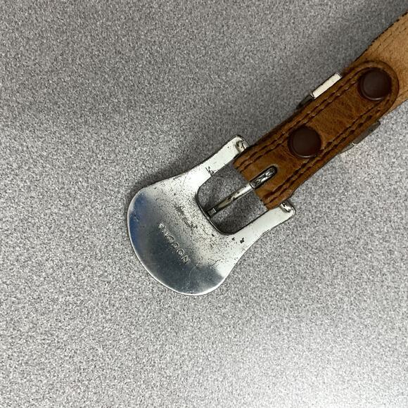 Nocona Belt Co Tan Leather Belt 30 Silver Aztec Buckle Western Cowgirl Cowboy - Picture 6 of 8